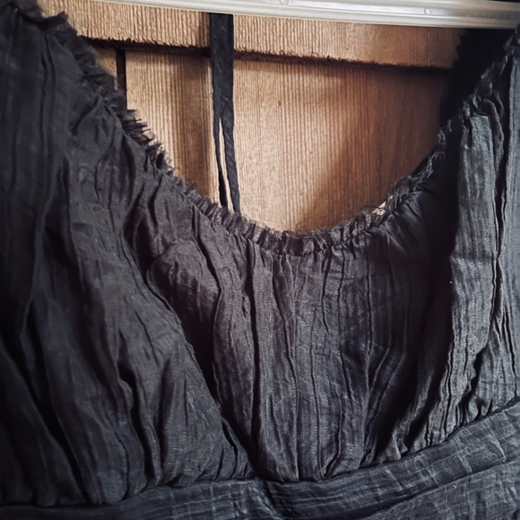 &merci Crinkle Babydoll Mini Dress High Waist Black Fit & Flair Puff Sleeve L - Picture 4 of 12